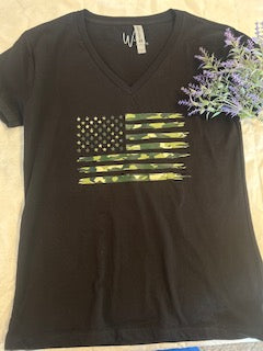 Rustic American Flag V-Neck Tee